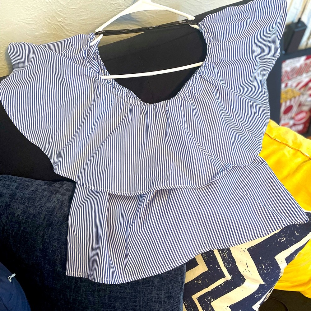 Forever 21 striped off the shoulder crop top